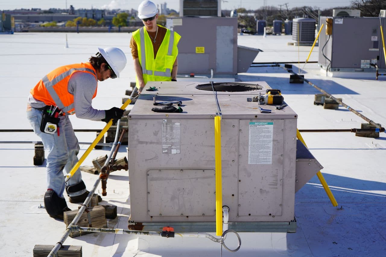 A U-Anchor® attached to a commercial roof